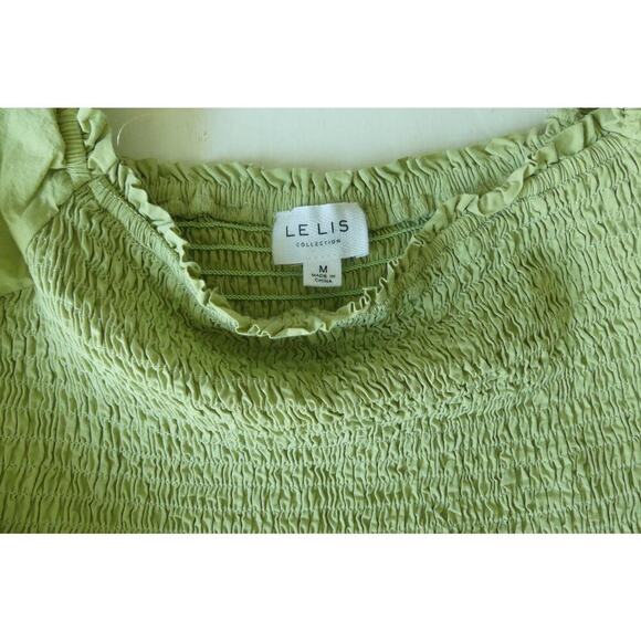 Le Lis Women’s M Green Smocked Mini Dress Cap Sleeve Milkmaid Peasant - Picture 3 of 8